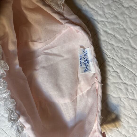 Vtg Her Majesty Pink Quilted Baby Bunting Pram Suit Bonnet Set 3-6 Mo. 1960s - Picture 6 of 7